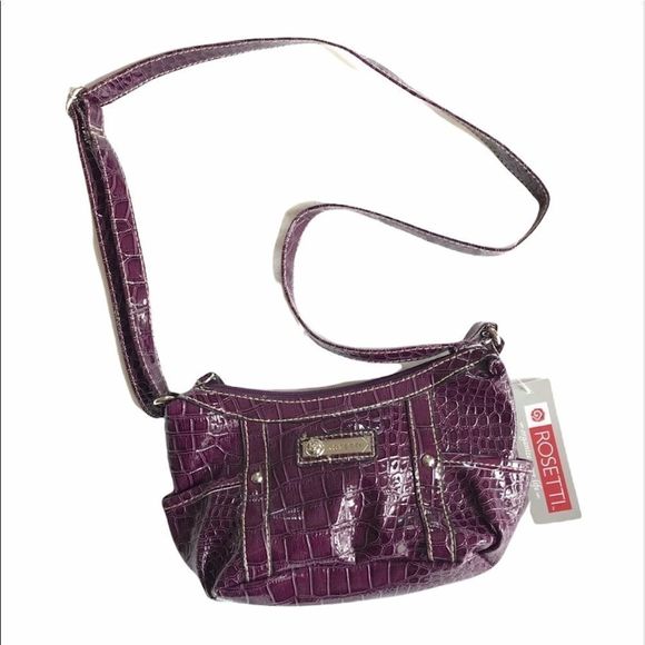 🆕 VEGAN FAUX CROCODILE LEATHER grape pub to club mini handbag Rosetti - Picture 3 of 8